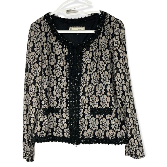 A'Reve Black Cream Floral Lace Cardigan Medium - Picture 3 of 9